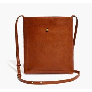Madewell Womens Slim Cognac Brown Leather Inner Pockets Zipper Crossbody Bag